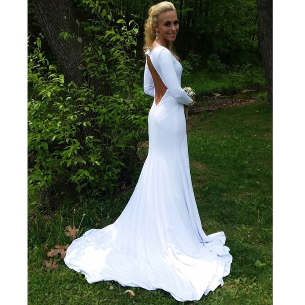 White Long Sleeve Open Back Prom/Pageant Gown
